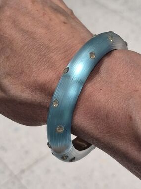 Alexis Bittar Lucite Blue Crystal Accent Hinged Bangle